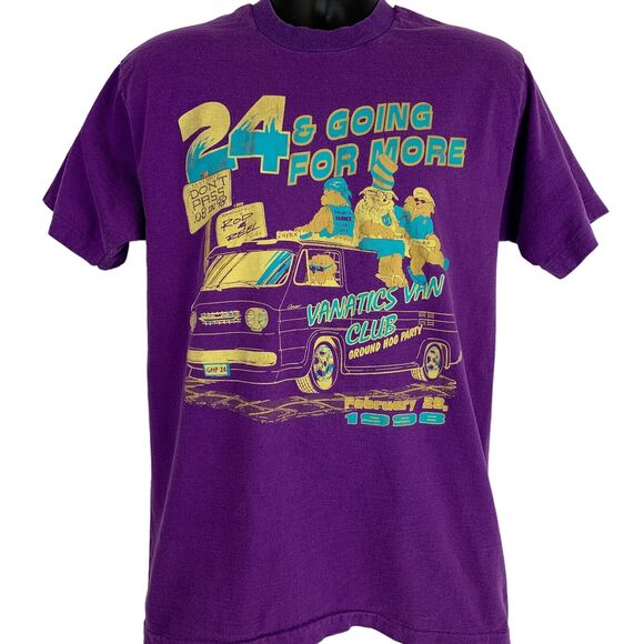 Vintage 90s Vanatics Van Club T Shirt Springfield Illinois Corvair Purple Large - Picture 2 of 8